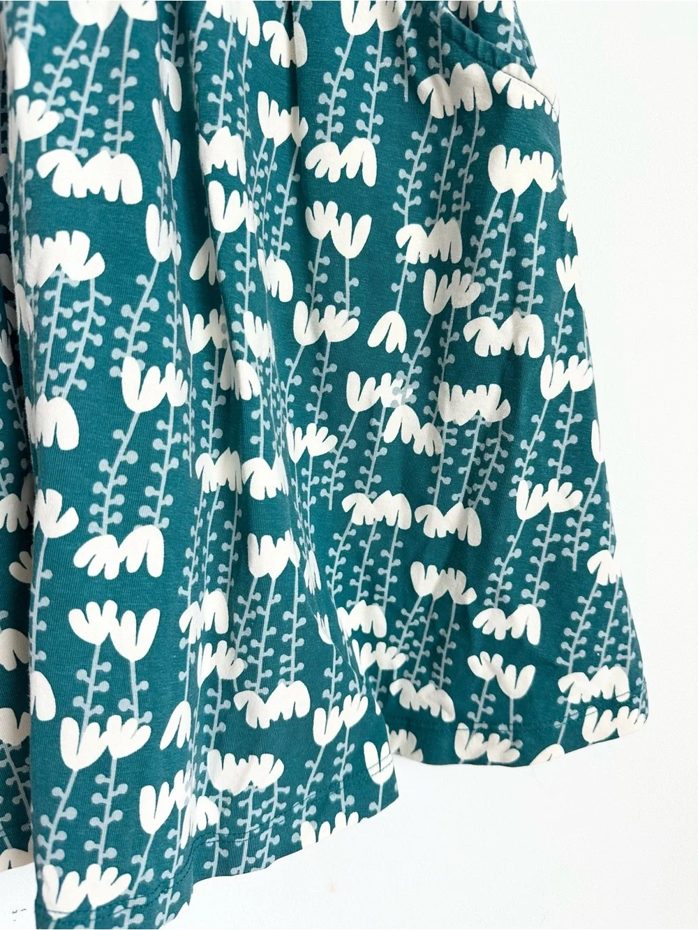 HANNA ANDERSSON Girls Teal Floral Print Cotton Dress with Pockets Size 6-7Y
